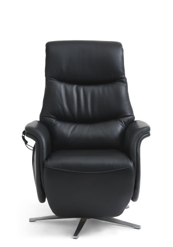 Vincent hvilestol, 2 motorer, armlener, vippefunksjon, fotskammel - svart skinn/PVC og slv aluminium