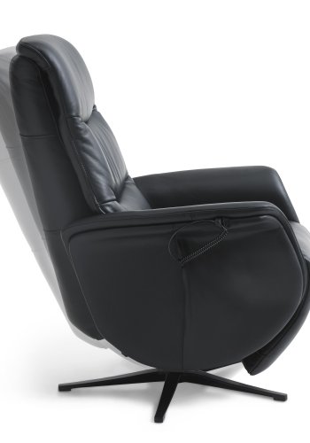 Vincent hvilestol, 2 motorer, armlener, vippefunksjon, fotskammel - svart semianilinskinn/metall