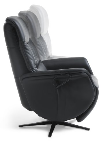 Vincent hvilestol, 2 motorer, armlener, vippefunksjon, fotskammel - svart semianilinskinn/metall