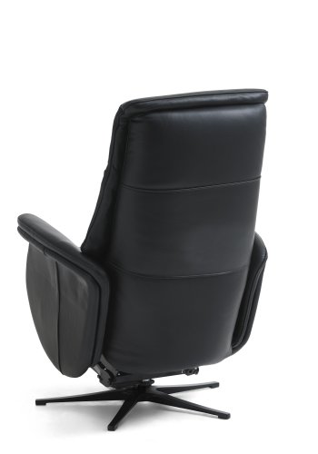 Vincent hvilestol, 2 motorer, armlener, vippefunksjon, fotskammel - svart semianilinskinn/metall