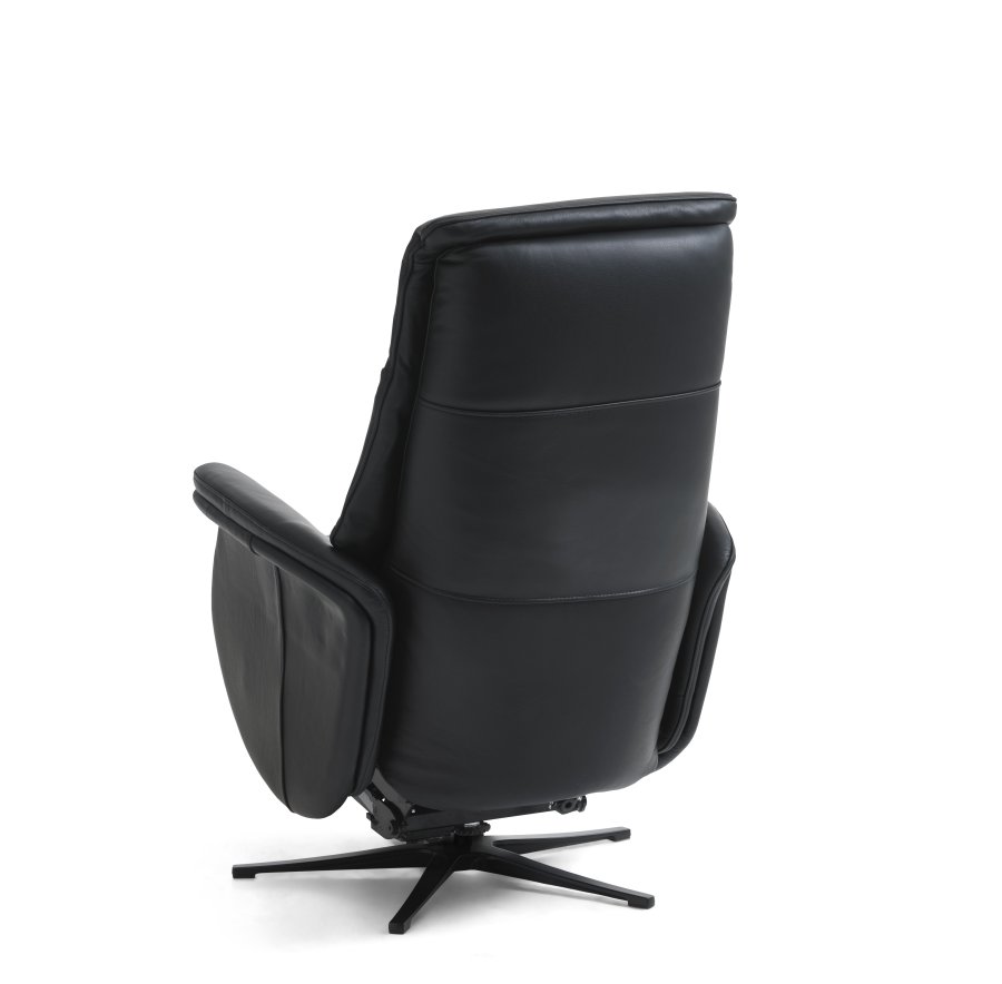 Vincent hvilestol, 2 motorer, armlener, vippefunksjon, fotskammel - svart semianilinskinn/metall