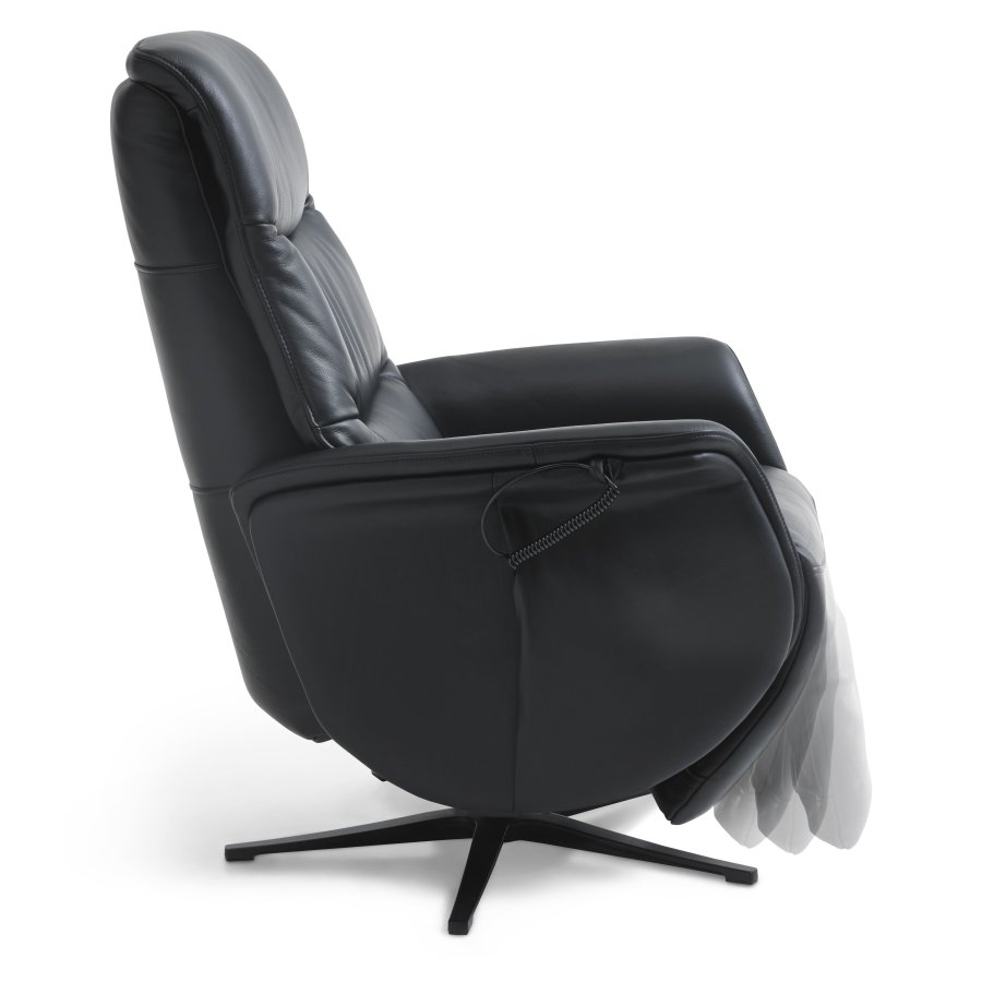 Vincent hvilestol, 2 motorer, armlener, vippefunksjon, fotskammel - svart skinn/PVC og sort metall