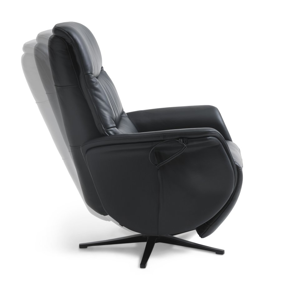 Vincent hvilestol, 2 motorer, armlener, vippefunksjon, fotskammel - svart skinn/PVC og sort metall