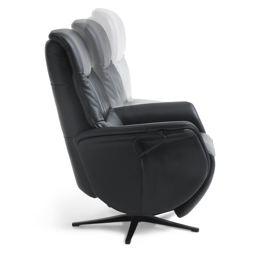 Vincent hvilestol, 2 motorer, armlener, vippefunksjon, fotskammel - svart skinn/PVC og sort metall