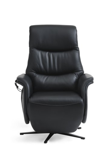 Vincent hvilestol, 2 motorer, armlener, vippefunksjon, fotskammel - svart skinn/PVC og sort metall
