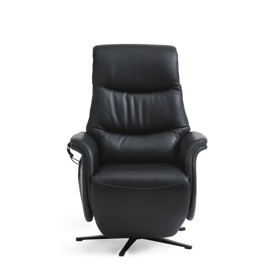 Vincent hvilestol, 2 motorer, armlener, vippefunksjon, fotskammel - svart skinn/PVC og sort metall