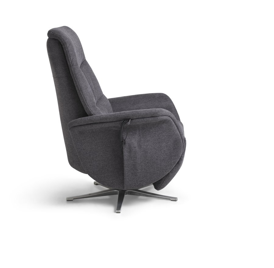 Vincent hvilestol, 2 motorer, armlener, vippefunksjon, fotskammel - antrasittgr stoff og slv aluminium