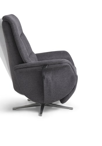 Vincent hvilestol, 2 motorer, armlener, vippefunksjon, fotskammel - antrasittgr stoff og slv aluminium