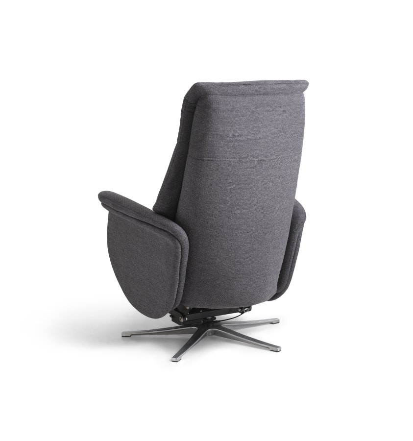 Vincent hvilestol, 2 motorer, armlener, vippefunksjon, fotskammel - antrasittgr stoff og slv aluminium