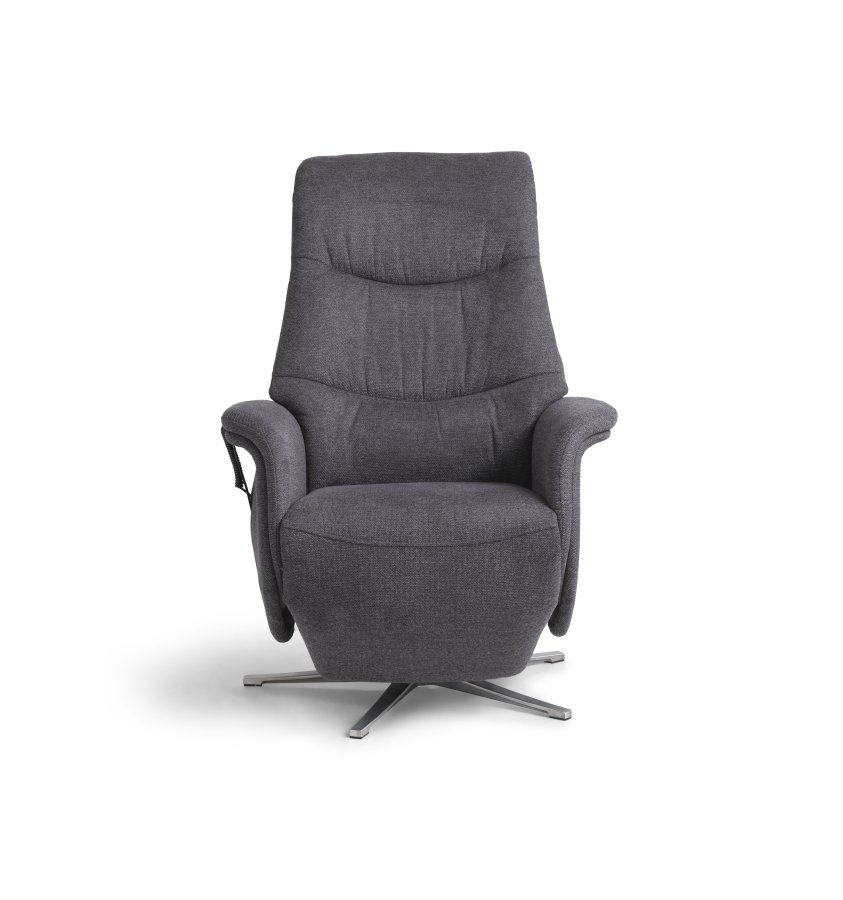 Vincent hvilestol, 2 motorer, armlener, vippefunksjon, fotskammel - antrasittgr stoff og slv aluminium