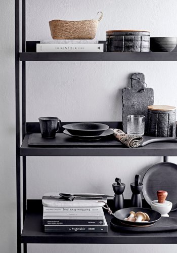 BLOOMINGVILLE Yoko Tallerken, Svart, Porselen, sett med 4, D24xH3 cm