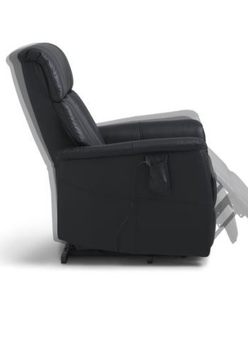 Lucas lenestol, med 1 motor, vippefunksjon, fotskammel og armlener - svart skinn/PVC
