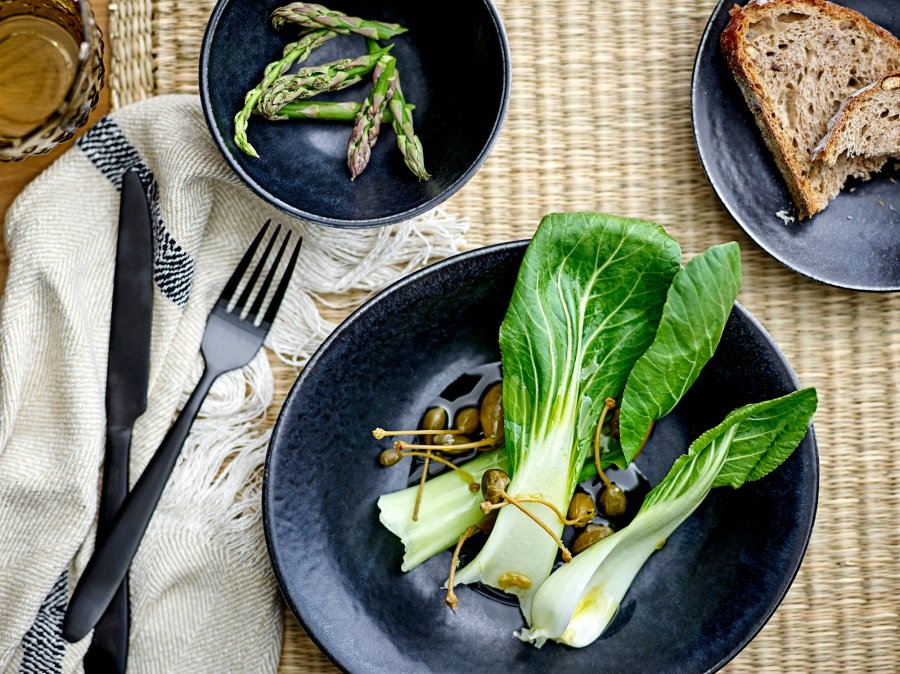 BLOOMINGVILLE Yoko Teller, Schwarz, Porzellan, 4er-Set, D16xH3 cm