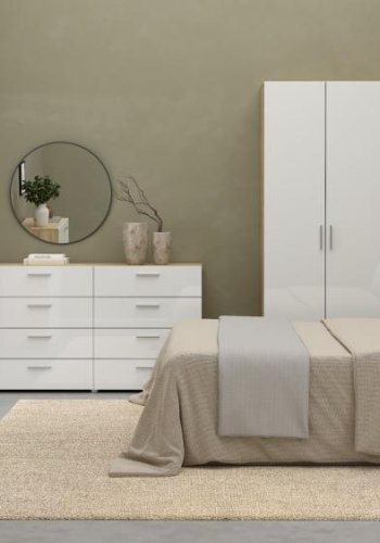 TVILUM Pepe Kleiderschrank 3-türig - ParcelOak Struktur Weiß Hochglanz