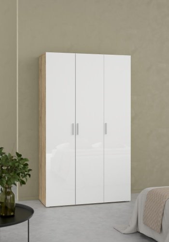 TVILUM Pepe Kleiderschrank 3-türig - ParcelOak Struktur Weiß Hochglanz