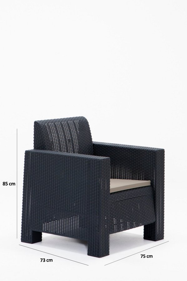 NORDVRK Aksu Takim utendrs loungesett, m. 2 stoler, 1 sofa, 1 bord - antrasittgr polypropylen