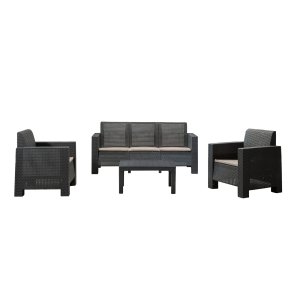 NORDVÄRK Aksu Takim udendrs loungest, m. 2 stole, 1 sofa, 1 bord - antracitgr polypopylen