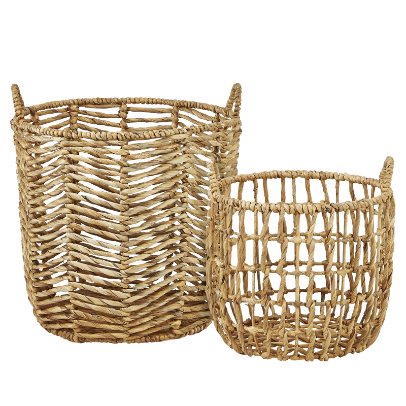 VILLA COLLECTION Firkantet kurv, m. hndtak, rund - naturlig vannhyasint (sett med 2)