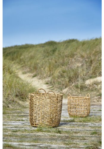 VILLA COLLECTION Firkantet kurv, m. hndtak, rund - naturlig vannhyasint (sett med 2)