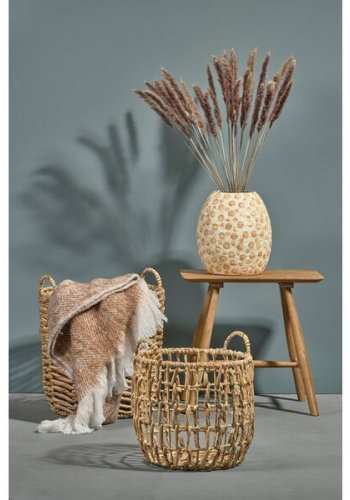 VILLA COLLECTION Firkantet kurv, m. hndtak, rund - naturlig vannhyasint (sett med 2)