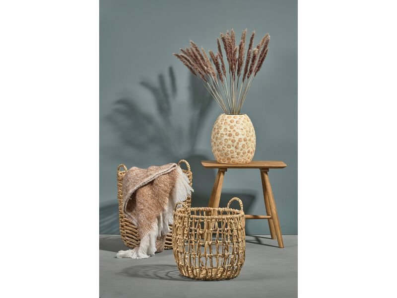 VILLA COLLECTION Firkantet kurv, m. hndtak, rund - naturlig vannhyasint (sett med 2)