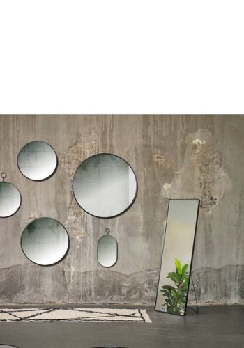 VILLA KOLLEKSJON Vardo veggspeil, rundt - speilglass og svart jern (80)