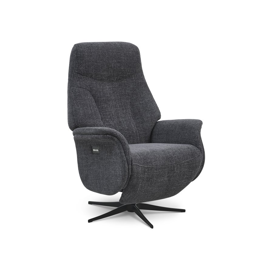 Storm recliner stol, m. 2 motorer, armln, vippefunktion, fodskammel - antracitgr stof, sort metal