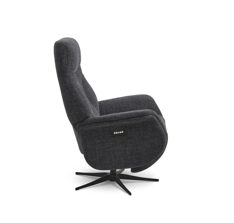 Storm recliner stol, m. 2 motorer, armln, vippefunktion, fodskammel - antracitgr stof, sort metal