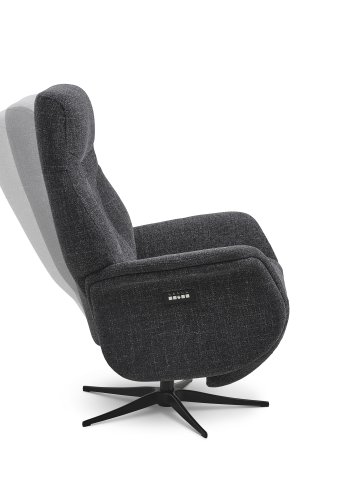 Storm recliner stol, m. 2 motorer, armln, vippefunktion, fodskammel - antracitgr stof, sort metal