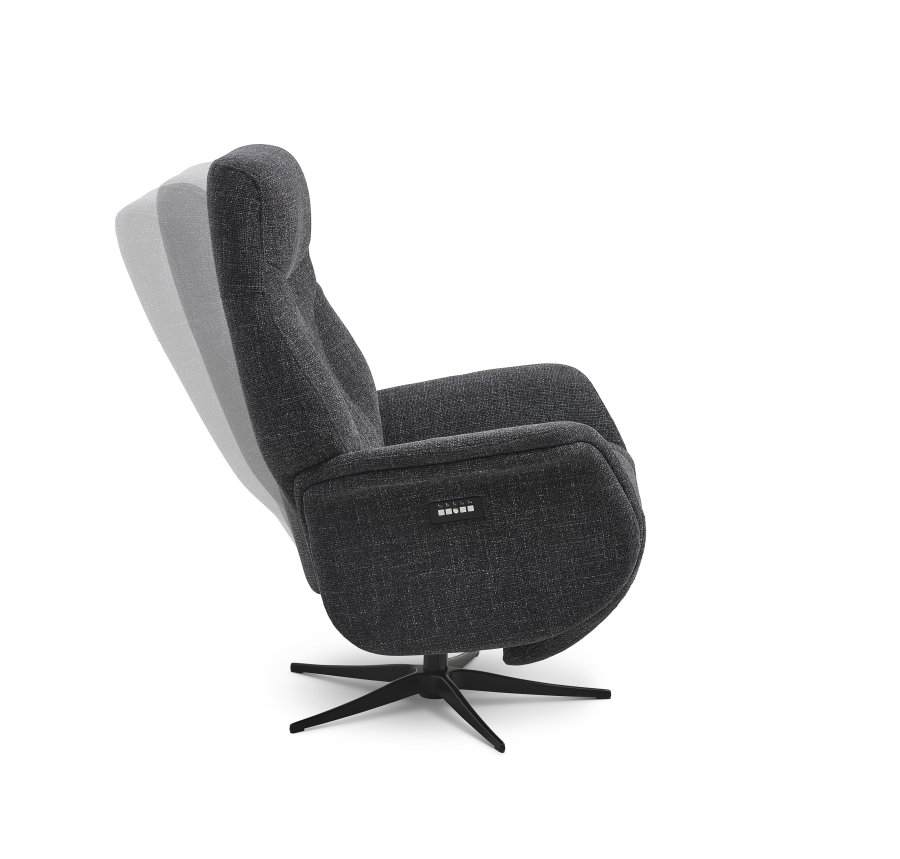 Storm recliner stol, m. 2 motorer, armln, vippefunktion, fodskammel - antracitgr stof, sort metal