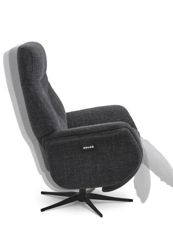Storm recliner stol, m. 2 motorer, armln, vippefunktion, fodskammel - antracitgr stof, sort metal