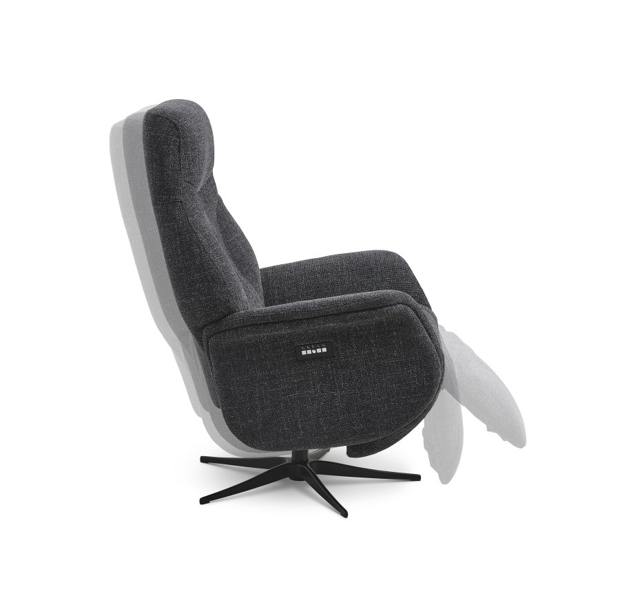 Storm recliner stol, m. 2 motorer, armln, vippefunktion, fodskammel - antracitgr stof, sort metal