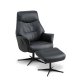 Villads lenestol, med armlener og vippefunksjon, inkl. fotskammel - svart skinn/PVC og sort metall