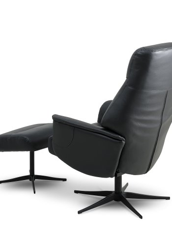 Villads lenestol, med armlener og vippefunksjon, inkl. fotskammel - svart skinn/PVC og sort metall