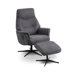 Villads ftölj, med armstöd och tippfunktion, inkl. fotpall - antracitgr polyester och svart metall