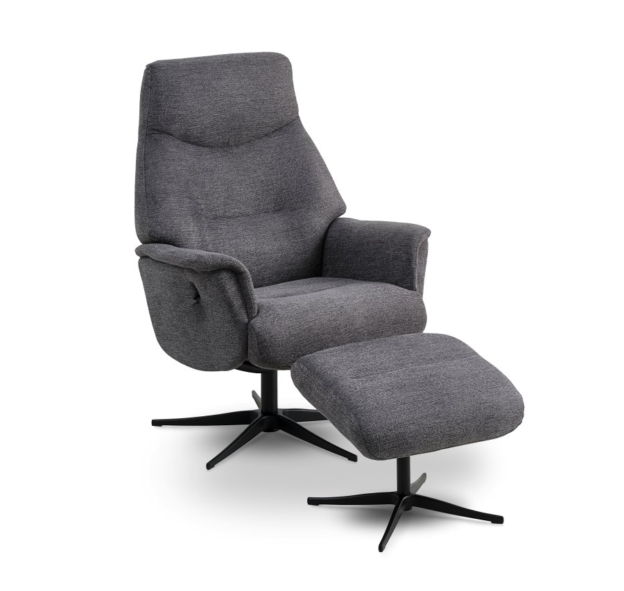 Villads lenestol, med armlener og vippefunksjon, inkl. fotskammel - antrasittgr polyester og sort metall
