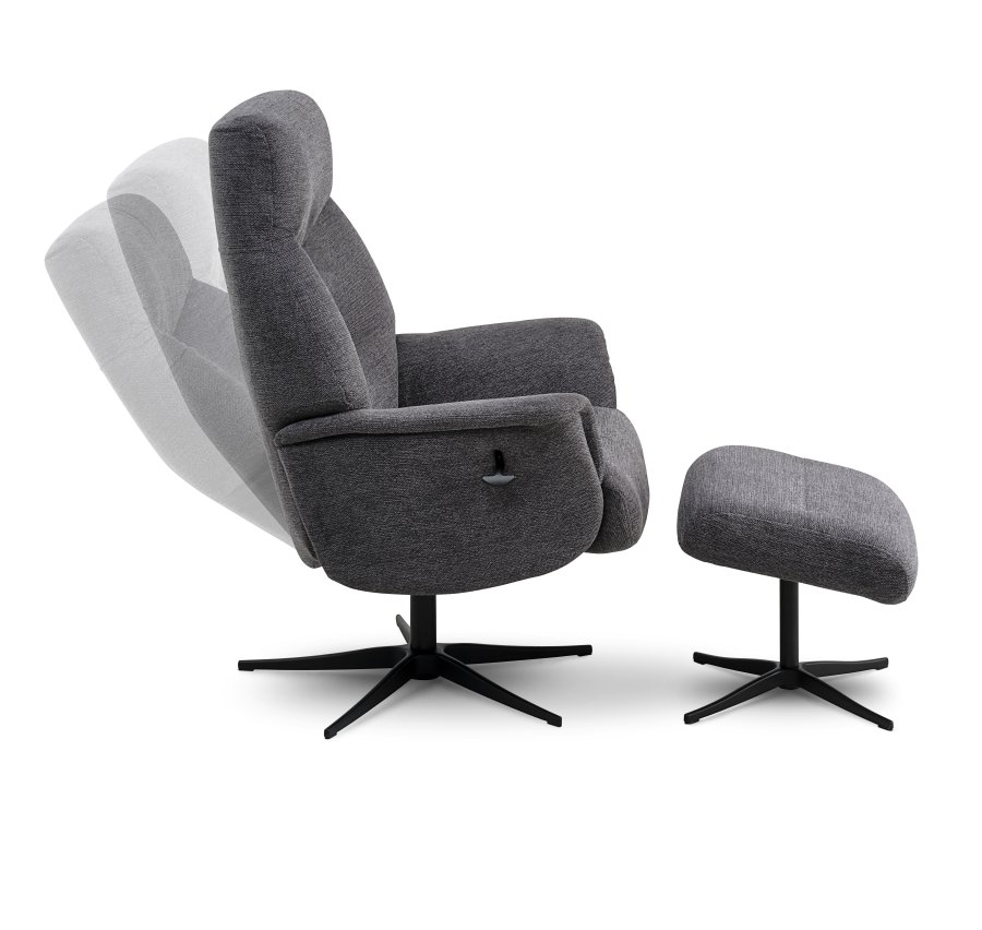 Villads lenestol, med armlener og vippefunksjon, inkl. fotskammel - antrasittgr polyester og sort metall