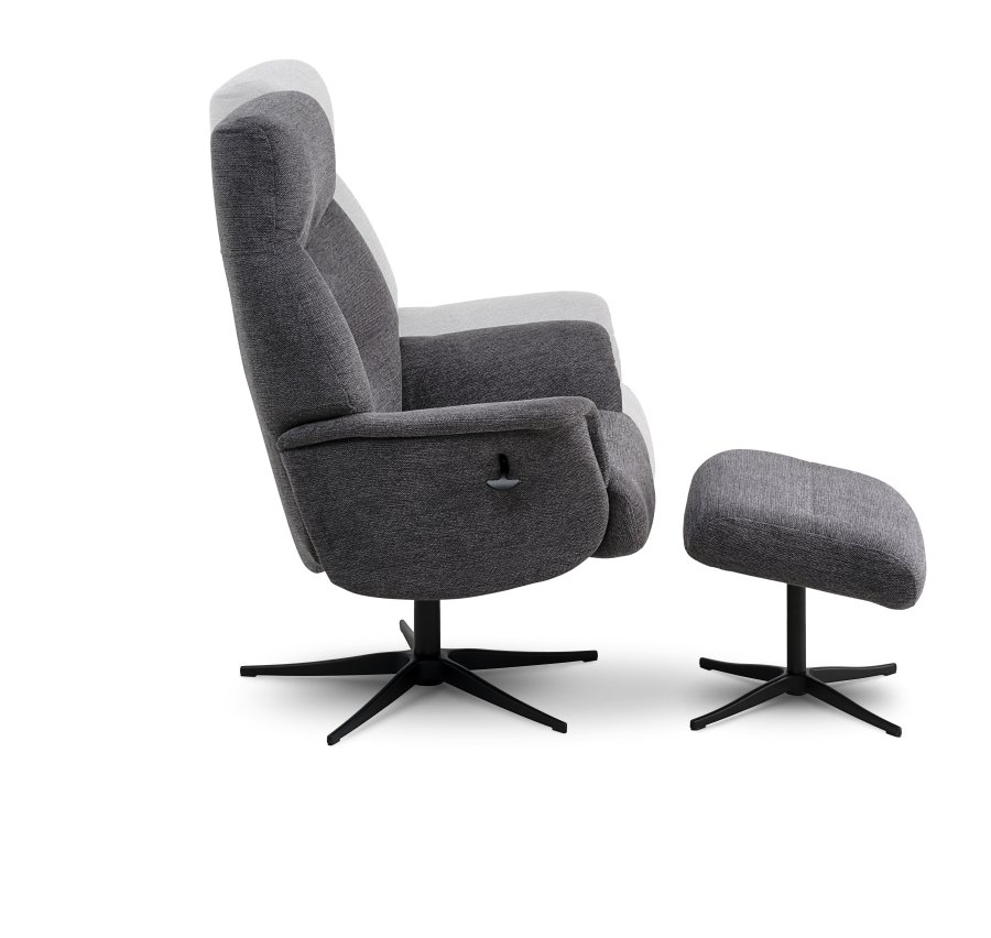 Villads lenestol, med armlener og vippefunksjon, inkl. fotskammel - antrasittgr polyester og sort metall