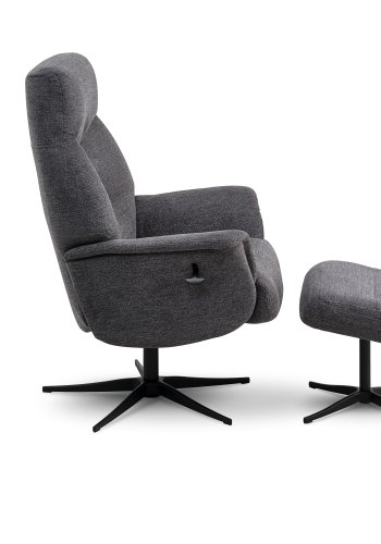 Villads lenestol, med armlener og vippefunksjon, inkl. fotskammel - antrasittgr polyester og sort metall