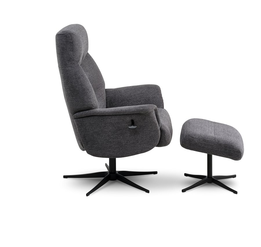 Villads lenestol, med armlener og vippefunksjon, inkl. fotskammel - antrasittgr polyester og sort metall