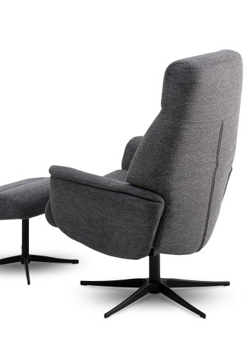 Villads lenestol, med armlener og vippefunksjon, inkl. fotskammel - antrasittgr polyester og sort metall