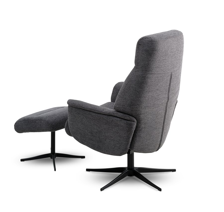 Villads lenestol, med armlener og vippefunksjon, inkl. fotskammel - antrasittgr polyester og sort metall