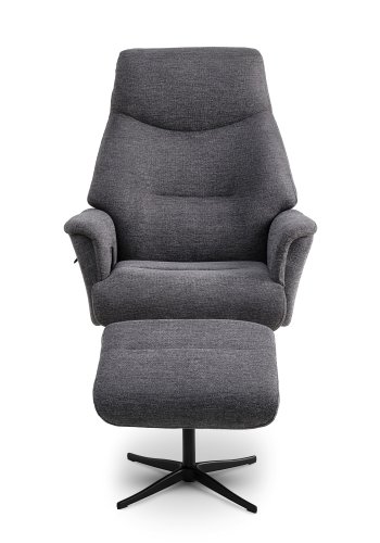 Villads lenestol, med armlener og vippefunksjon, inkl. fotskammel - antrasittgr polyester og sort metall
