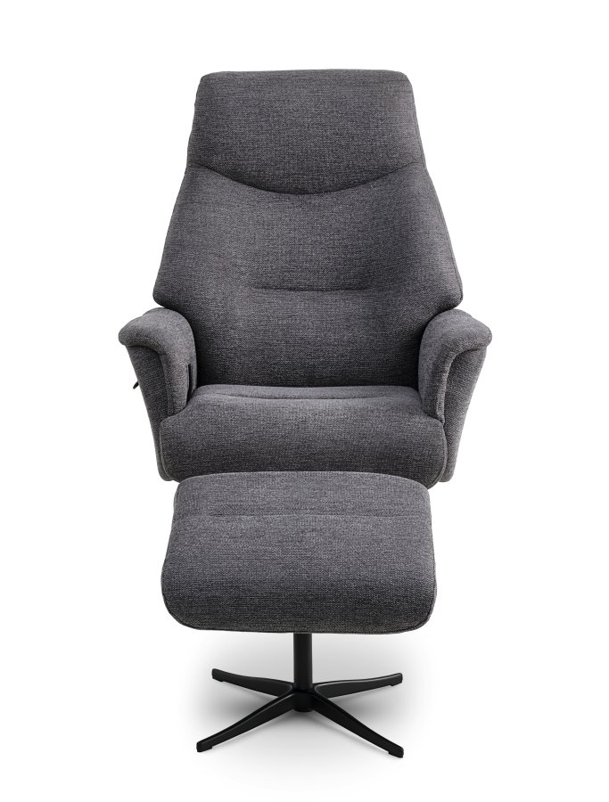 Villads lenestol, med armlener og vippefunksjon, inkl. fotskammel - antrasittgr polyester og sort metall