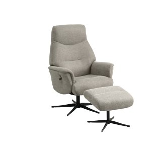 Villads ftölj, med armstöd och tippfunktion, inkl. fotpall - sten polyester och svart metall