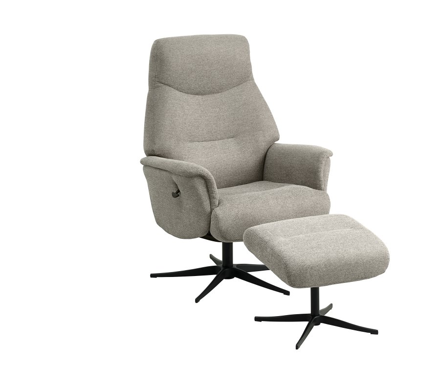 Villads lenestol, med armlener og vippefunksjon, inkl. fotskammel - stein polyester og sort metall