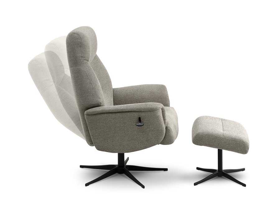 Villads lenestol, med armlener og vippefunksjon, inkl. fotskammel - stein polyester og sort metall