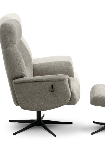 Villads lenestol, med armlener og vippefunksjon, inkl. fotskammel - stein polyester og sort metall