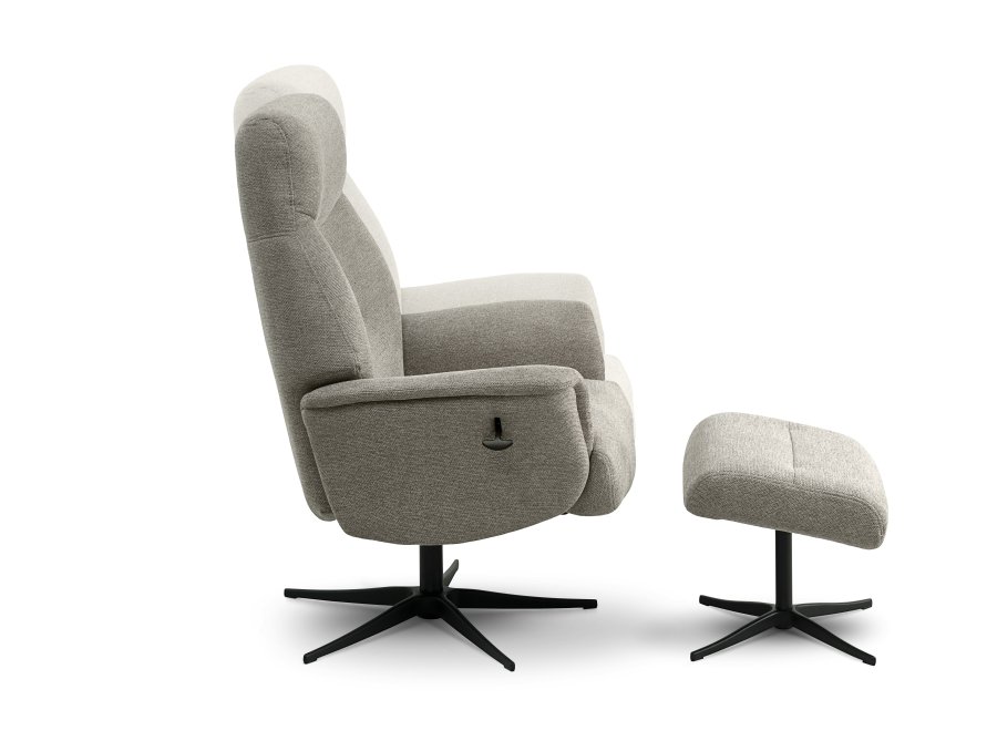Villads lenestol, med armlener og vippefunksjon, inkl. fotskammel - stein polyester og sort metall