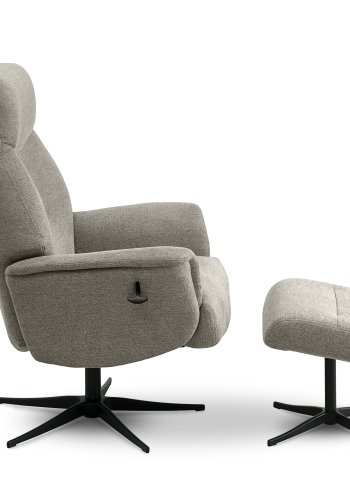 Villads lenestol, med armlener og vippefunksjon, inkl. fotskammel - stein polyester og sort metall